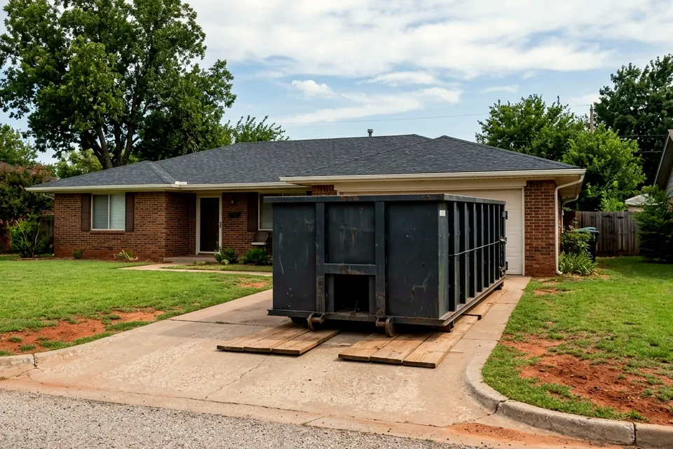 10 yard roll off dumpster at a rental house in MacArthur Park Lawton OK
